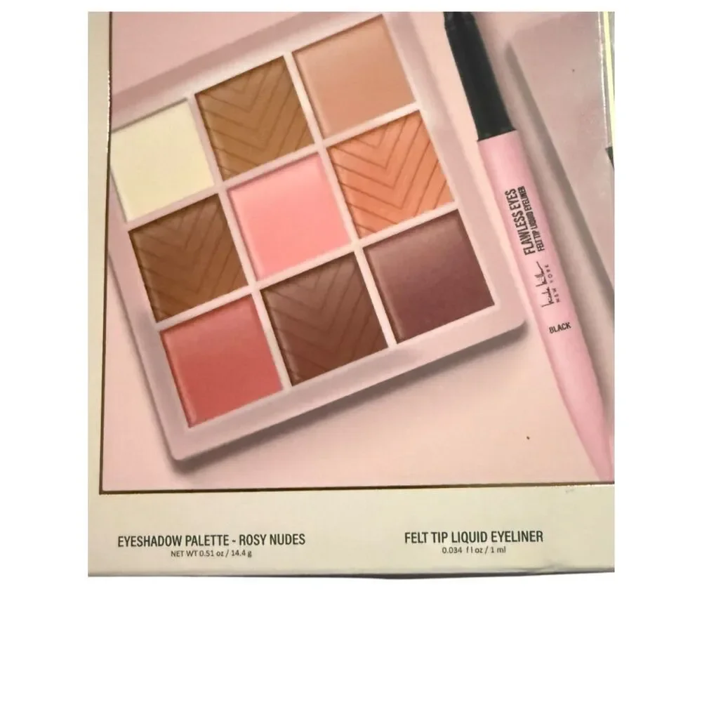 Nicole Miller Flawless Eyes Rosy Nude Eyeshadow Palette with Black Eyeliner Pen